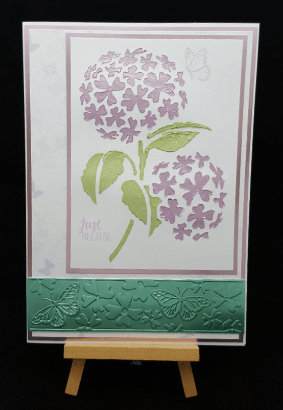 Hydrangea Set: Stamp, Stencil and Embossing Folder 4 Hydrangea Card 1