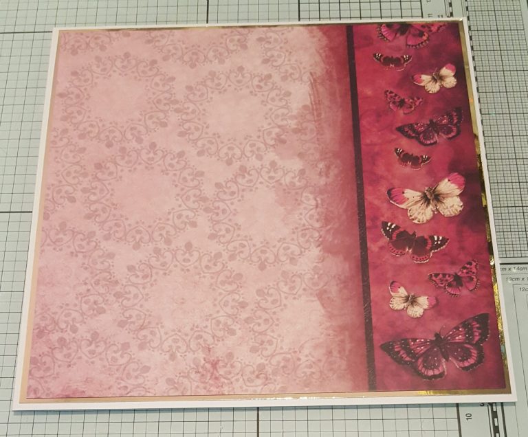 Hunkydory Pink Sapphire Delight 1 Living Creatively with Fibro | Flight of the Butterflies Jewel Edition Pink Sapphire Delight Cardstock with gold mat layer