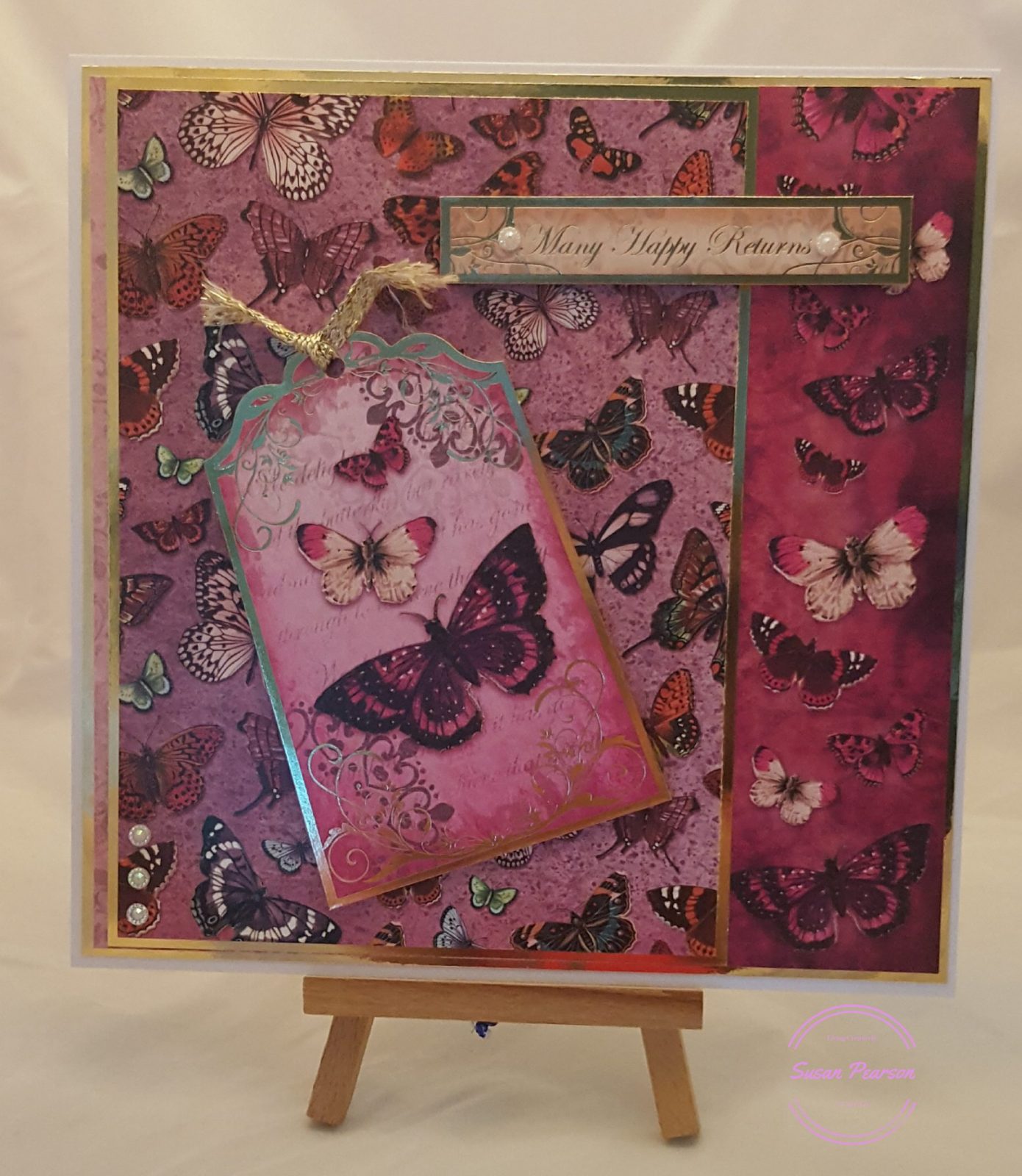 Hunkydory Flight of the Butterflies Pink Sapphire Delight Completed Card Living Creatively with Fibro | Hunkydory Flight of the Butterflies Pink Sapphire Delight Completed Card