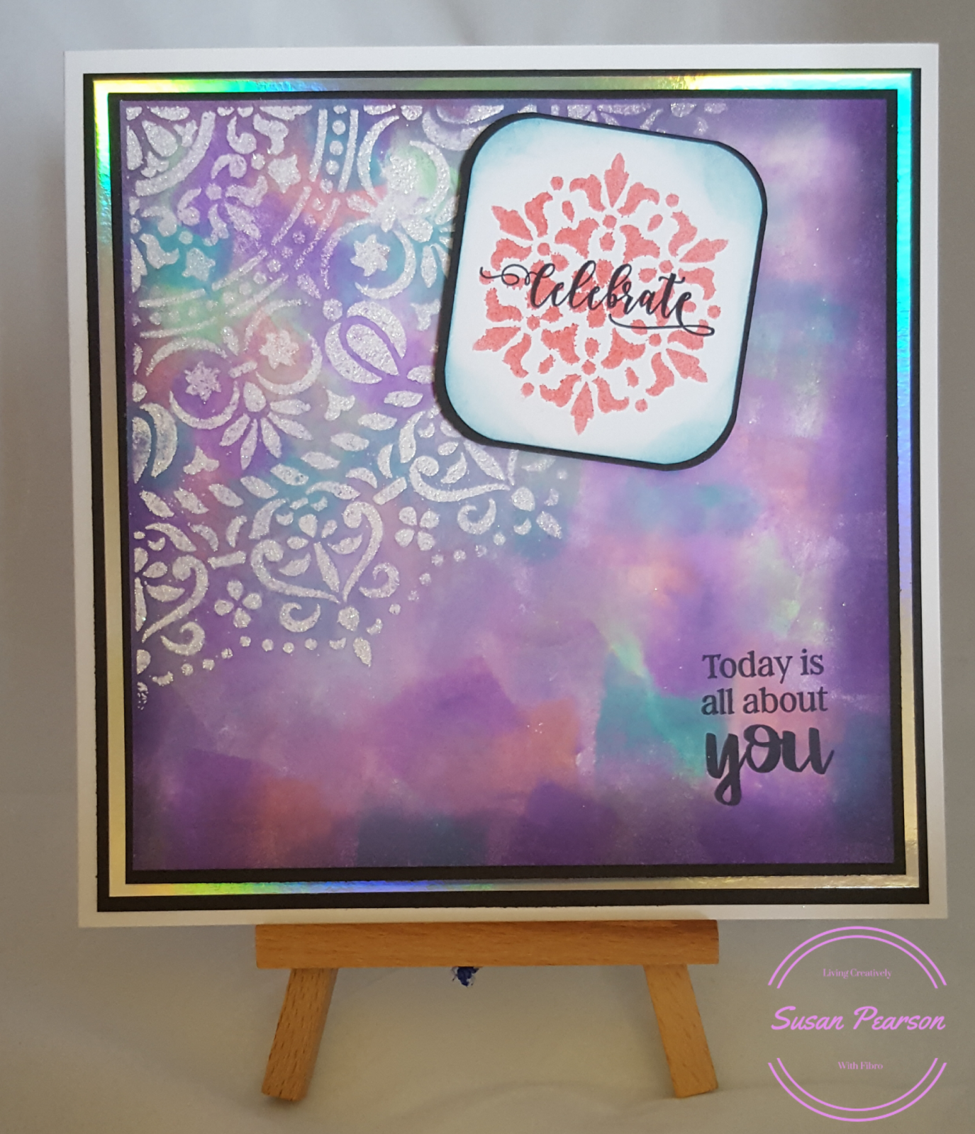 Mandala Stencil Completed Card Living Creatively with Fibro | The Completed Card made with the Mandala Stencil and Stamp Set