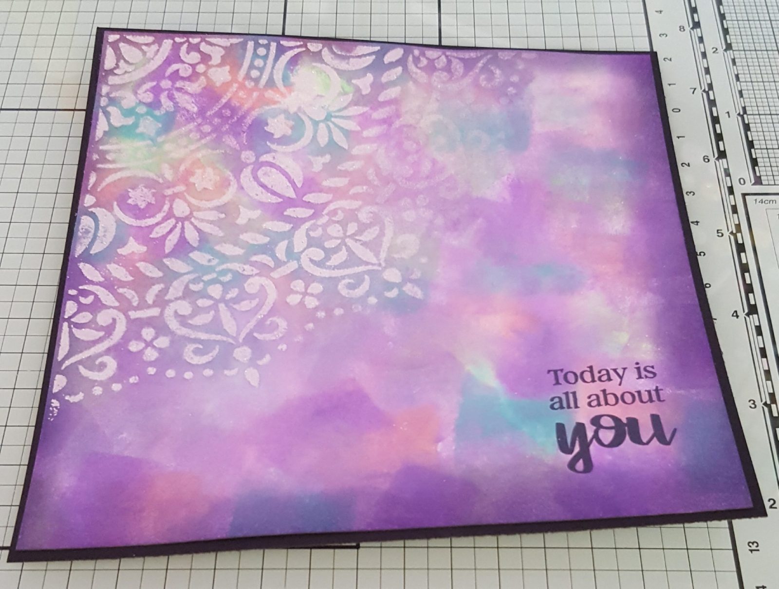 Mandala Stencil Design with the Stamped Sentiment Living Creatively with Fibro | Mandala Stencil Design with the Stamped Sentiment 'Today is all about you'