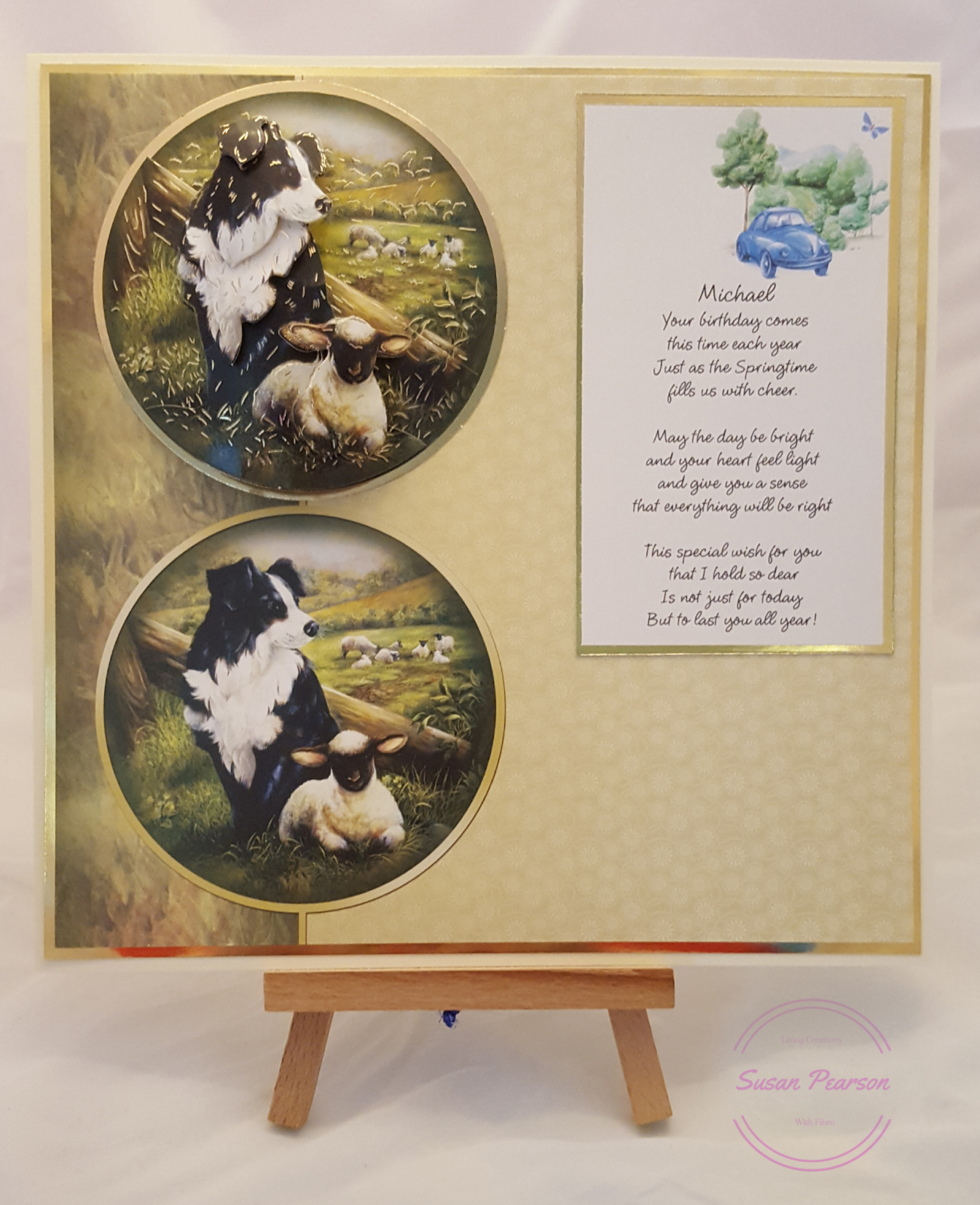Hunkydory Keeping Watch Completed Card Living Creatively with Fibro | Hunkydory Keeping Watch Completed Card with the two images on the left hand side and the verse sentiment added to the right