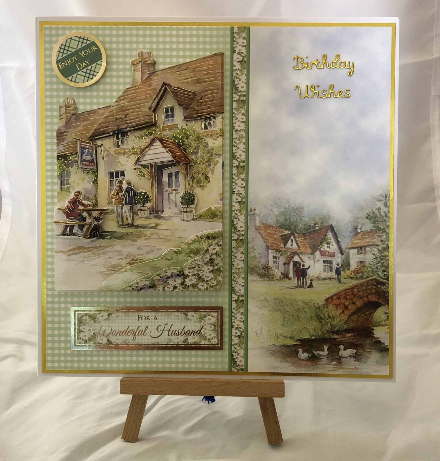 The Completed Card Living Creatively with Fibro | The Completed card from Mum to give to Dad featuring the Pleasant Retreat Decoupage images and sentiments