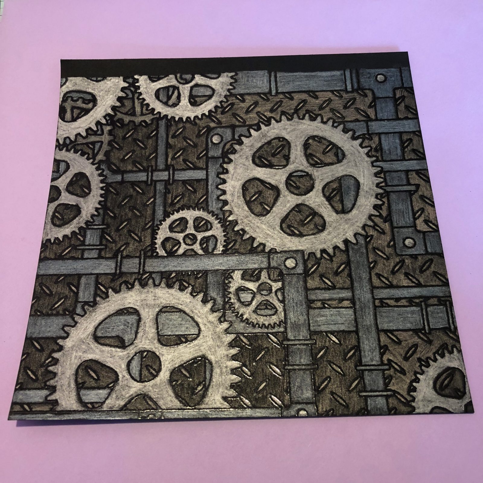 Colorista Steampunk Living Creatively with Fibro | A Spectrum Noir Colorista Image printed on black cardstock that I have coloured with metallic coloured pencils a manageable piece during a flare up