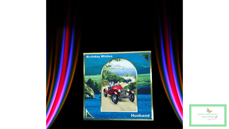 The Constant Appeal of Evergreen Crafts a picture of a card on a stage with the curtains at the side and the title