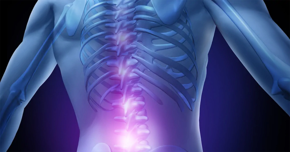 Fibromyalgia 1200×628 px An image of a person with the skeleton showing through and the bones are lit up.